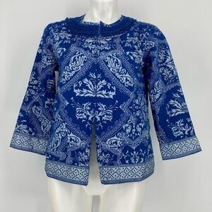 Stunning Chico's 100% Cotton Quilted Blue & Silver Blazer Size 4 / S (Chico's 0)